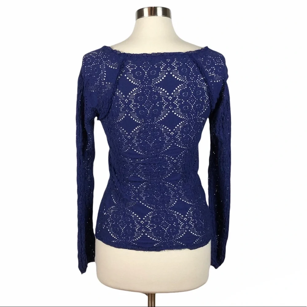 Free People Blue Lace Long Sleeve Top